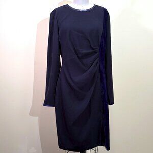 Elie Tahari Women Blue Clarette Long-Sleeve Velvet Trim Sheath Dress Size 10